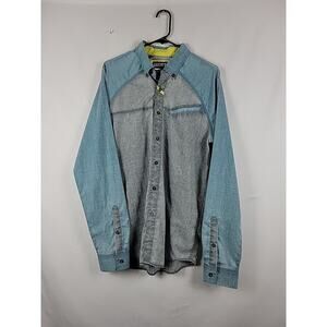 Society Of The Sun Live Free Blue Gray Long Sleeve Button Up Shirt Men's Large